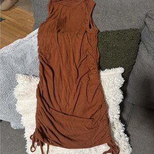 Rust Sleeveless Ruched Dress with Scrunch Tie Sides